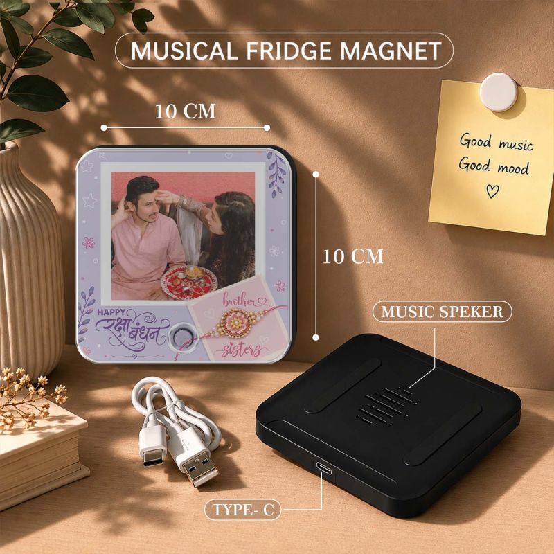 Personalized Sibling Story Rakhi Magnet  Musical Photo Fridge Magnet with Custom Voice Message Unique Raksha Bandhan Gift
